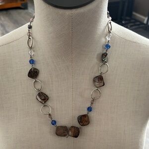 Lia Sophia Silver and Brown Necklace with Blue Accents